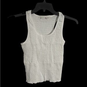 SO Women's shirred or "pucker" white tank top, stretchy, textured fabric
